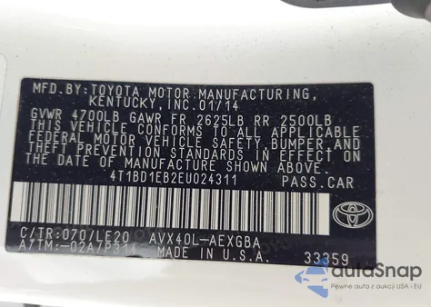 2014 Toyota Avalon Hybrid Xle Touring из США, поврежденный, VIN 4T1BD1EB2EU024311